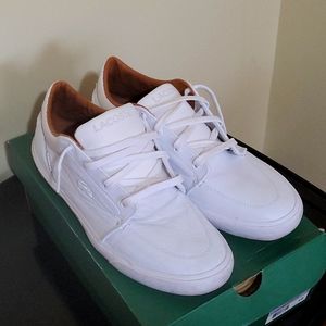 🔥LACOSTE BAYLISS VULC PRM LEATHER SNEAKERS SIZE 10 ALL WHITE 🔥